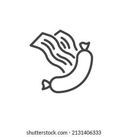 Sausage and bacon line icon. linear style sign for mobile concept and web design. Sausages products outline vector icon. Symbol, logo illustration. Vector graphics