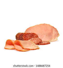 Sausage and  bacon low poly. Fresh, nutritious, tasty salami and  bacon. Vector illustration. Sausage and  bacon in triangulation technique.