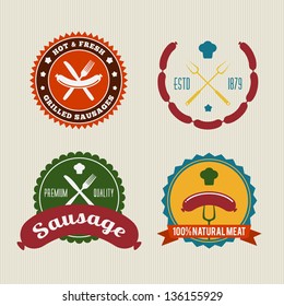 Sausage badges vintage vector set