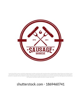 Sausage Barbecue logo badge vector, best for fast food logo brand template
