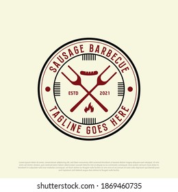 Sausage barbeque vintage logo Premium Vector, best for fast food company logo template