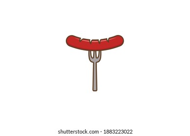 Diseño de iconos de vectores de barbacoa de salchicha