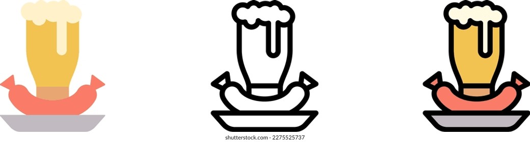 Sausage, beer stein vector icon in different styles. Line, color, filled outline