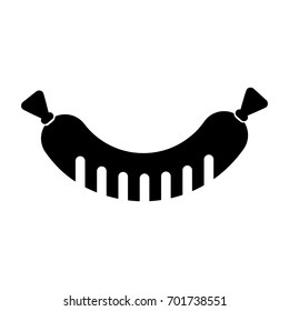 Sausage black icon. Icon for menu and advertisement of bar and restaurant. Flat vector cartoon illustration. Objects isolated on a white background.