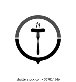 Sausage - black vector icon; map pointer;  message bubble