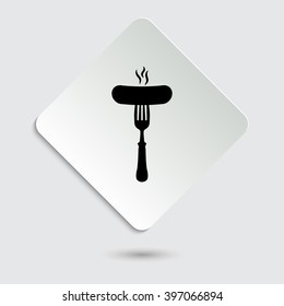Sausage - black vector icon  on a paper button