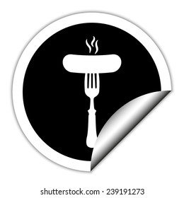 Sausage - black vector icon. Round sticker.