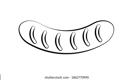 sausage black and white on a white background. appetizing grilled sausage. kebab for lunch and dinner. delicious meat sausage for breakfast. beer snack. vector illustration.