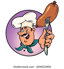 the sausage is boiled or fried, the joyful cook has prepared the food. Picnic or restaurant