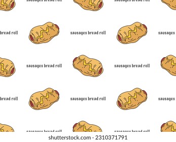 Sausage bread roll cartoon character seamless pattern on white background