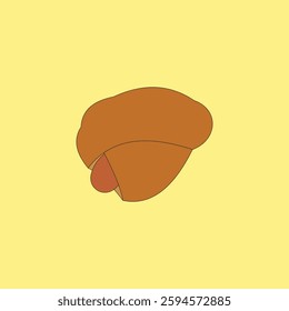 Sausage bread vector illustration on yellow background. Pastry snack food