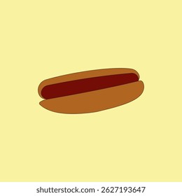 Sausage bread vector illustration on yellow background. Fast food snack