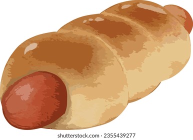sausage bun Hand drawn watercolor illustration isolated element