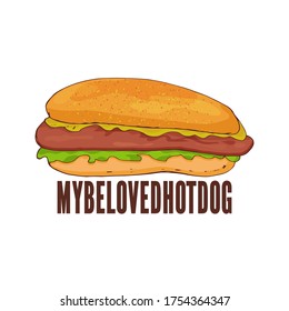 Salchicha en un bollo con salsa. Mi sándwich favorito. Objeto aislado en un fondo blanco
