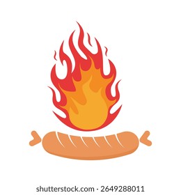 sausage burn logo design vector with flame concept flat style
