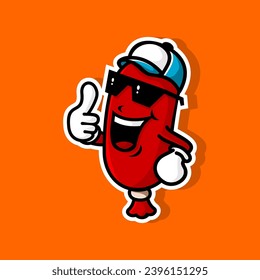 Sausage cartoon character wearing hat vector design