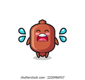 sausage cartoon illustration with crying gesture , cute design