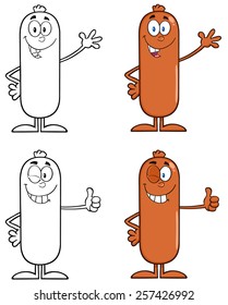 Sausage Cartoon Mascot Character 1. Vector Collection Set Isolated On White