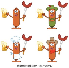 Sausage Cartoon Mascot Character 12. Vector Collection Set Isolated On White