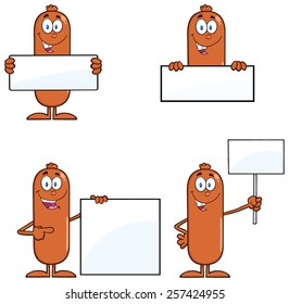 Sausage Cartoon Mascot Character 2. Vector Collection Set Isolated On White
