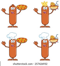 Sausage Cartoon Mascot Character 4. Vector Collection Set Isolated On White
