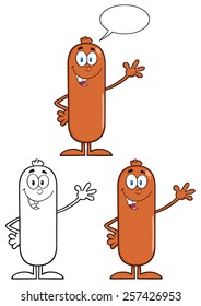 Sausage Cartoon Mascot Character 6. Vector Collection Set Isolated On White