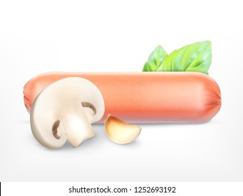 Sausage with champignon and garlic. Vector icon. EPS10