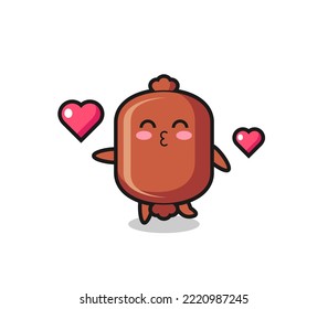 sausage character cartoon with kissing gesture , cute design
