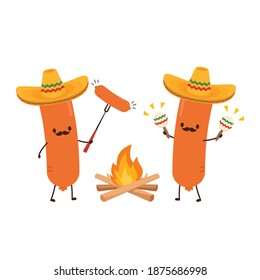 Sausage character design. Sausage on white background.