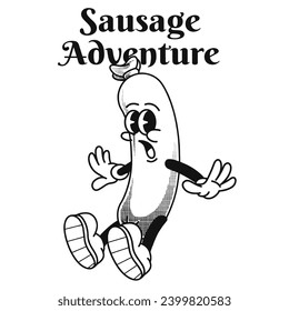Sausage Character Design With Slogan Sausage adventure