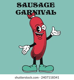 Sausage Character Design With Slogan Sausage carnival
