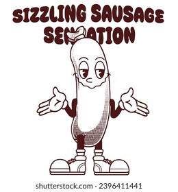 Sausage Character Design With Slogan Sizzling Sausage Sensation