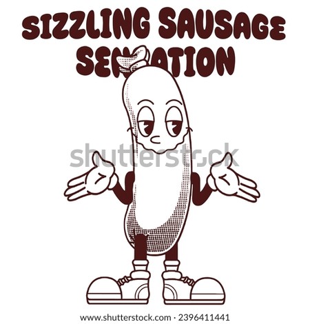 Sausage Character Design With Slogan Sizzling Sausage Sensation