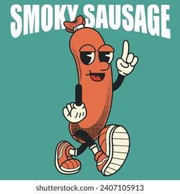 Sausage Character Design With Slogan Smoky sausage