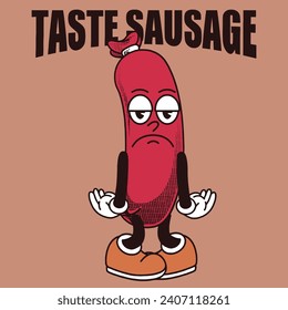 Sausage Character Design With Slogan Taste sausage