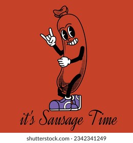 Sausage Character Design With Slogan It's Sausage Time