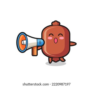 sausage character illustration holding a megaphone , cute design