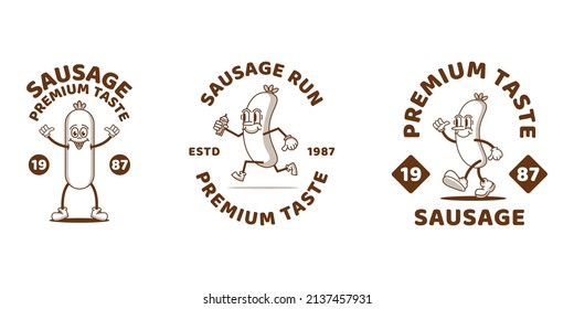 Sausage character logo vector illustration design. set of sausage logo inspiration with vintage style