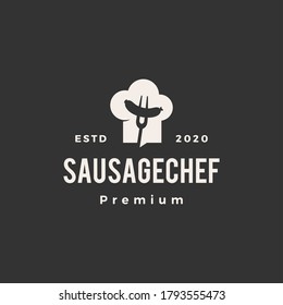 sausage chef hat hipster vintage logo vector icon illustration