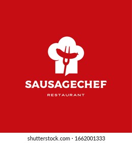 sausage chef hat logo vector icon illustration
