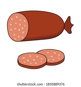 Colección de salchichas. Salami con corte vectorial.