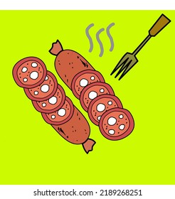 Wurst in Scheiben geschnitten. Scheiben oder Würstchen geschnitten. Flache Vektorgrafik.