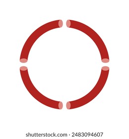 Sausage cut into pieces. A circle of sliced ​​sausage pieces. Isolated vector illustration on a white background.