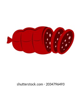 Sausage cut into pieces on a white background, vector illustration
