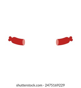 Sausage cut into pieces. Two halves of sausage. Isolated vector illustration on a white background.