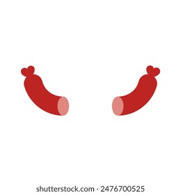 Sausage cut into pieces. Two halves of sausage. Isolated vector illustration on a white background.