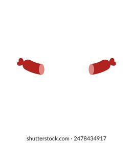 Sausage cut into pieces. Two halves of sausage. Isolated vector illustration on a white background.