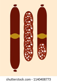 Sausage, cut sausage, isolated, vector illustration