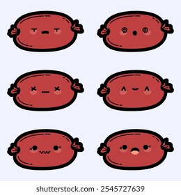 sausage cute and kawai character. Vector hand drawn cartoon kawaii character