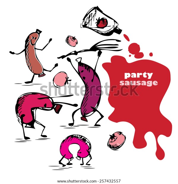 Sausage Dancing Party On White Background Stock Vector (Royalty Free